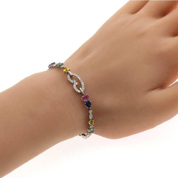 77098a.jpg 4.11 CT Multicolor Sapphires 0.95 CT Diamonds in 18K Gold White Bracelet 7\